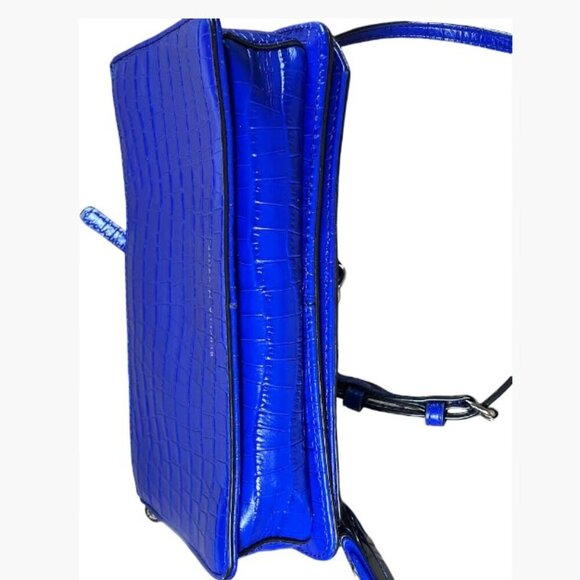 Rebecca Minkoff Love Mock Croc Embossed Leather Crossbody Bag Cobalt Blue NWOT - Picture 4 of 10